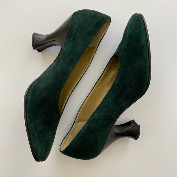 VINTAGE Yves Saint Laurent Deep Emerald Suede Heel - Picture 3 of 7
